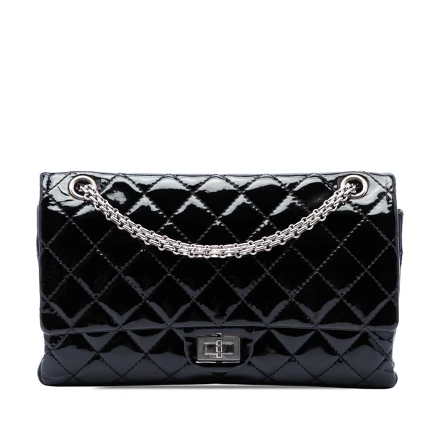 Black Chanel Quilted Patent Reissue 2.55 Double Flap 226 Crossbody Bag in Black Patent leather from Designer Revival