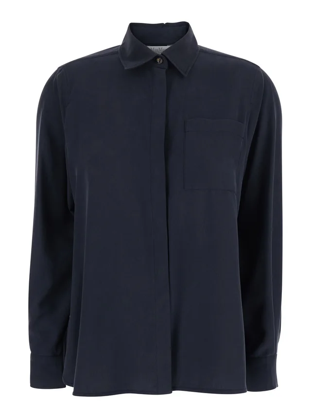 MAX MARA Blue Shirt with Front Patch Pocket in Silk Woman in Blue 100% Silk, photo 2 of 6 from Gaudenzi Boutique