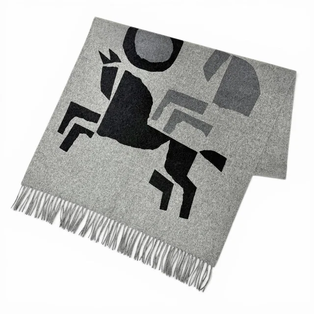 Hermès Velki Love Cashmere Logo Leather Patch Large Shawl Scarf Gray in Grey Cashmere from The Reluxe