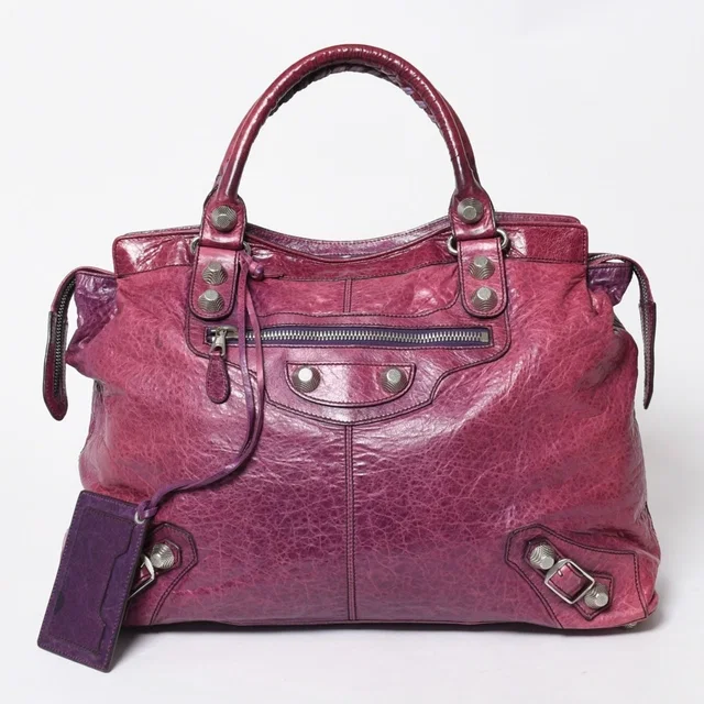 Balenciaga Giant City Handbag Lambskin Silver Purple in Purple Lambskin from The Reluxe