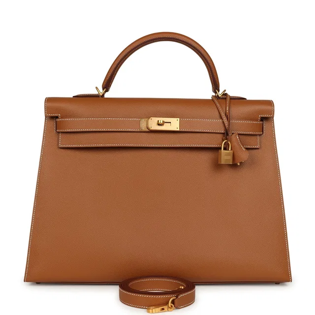 Hermès Special Order (HSS) Kelly Sellier 40 Gold Verso Epsom Brushed Gold Hardware in Gold Epsom leather from Madison Avenue Couture