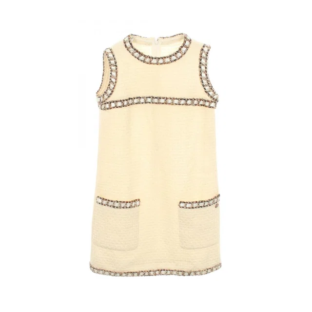 Chanel Dress Sleeveless Tweed Mini White Wool in White Tweed from The Reluxe