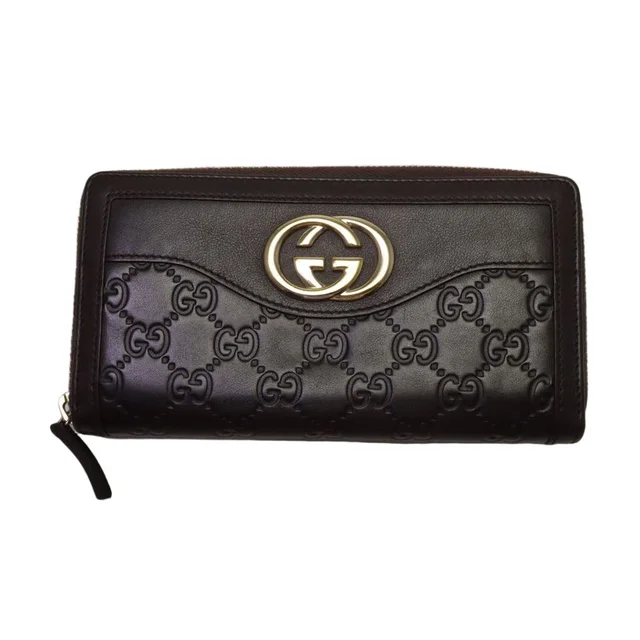 Gucci Guccissima Interlocking Zip Around Wallet in Leather from The Reluxe