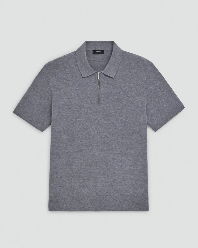 Theory Quarter-Zip Polo Shirt in Light Bilen in MEDIUM GREY 62% Viscose, 38% Polyester; Exclusive Of Elastic, photo 6 of 12 from Theory