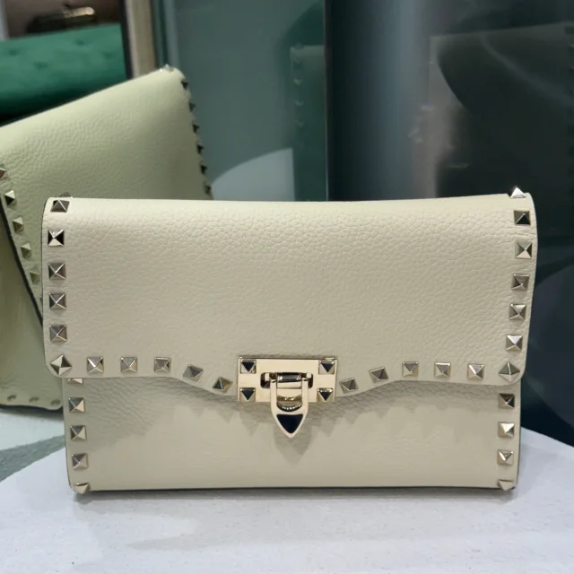 Valentino Garavani Small Rockstud Crossbody Ivory in White Suede from Revivre