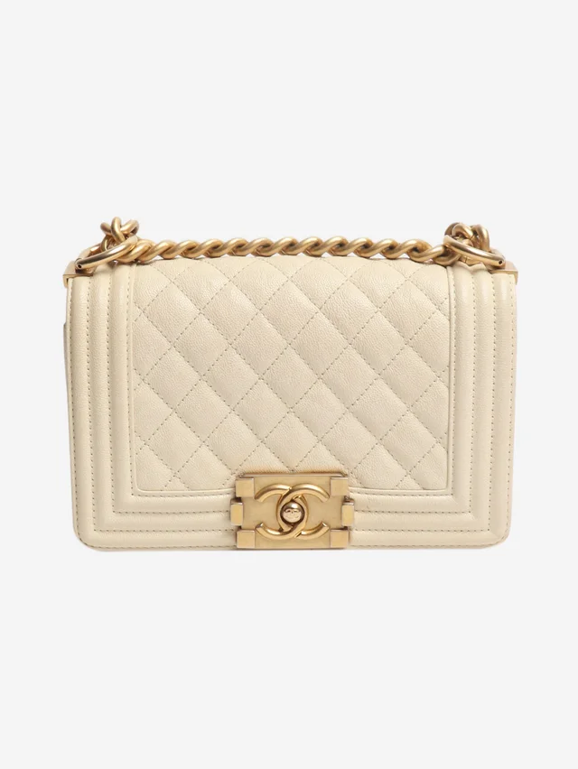 Chanel Cream mini boy bag in White Caviar leather from Sign of the Times