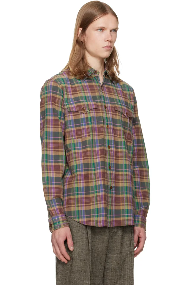 Polo Ralph Lauren Green & Brown Bleeding Madras Sport Shirt, photo 2 of 4 from SSENSE