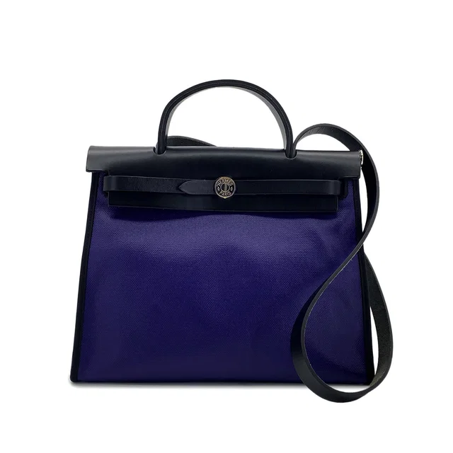 Hermès Her Bag Zip PM 31 Bleu Encre Black Toile H Berline Vache Hunter Hand Shoulder Bag C in Black from Luxury Promise