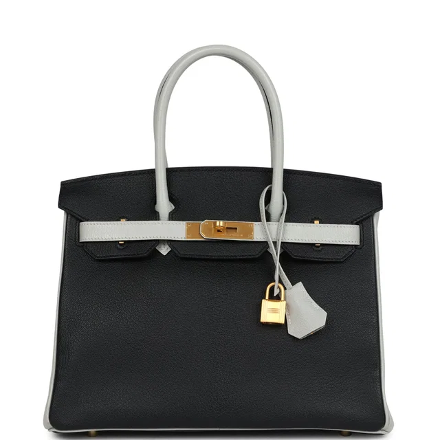 Hermès Special Order (HSS) Birkin 30 Black, Gris Perle Chevre Mysore Brushed Gold Hardware in Black Goatskin from Madison Avenue Couture