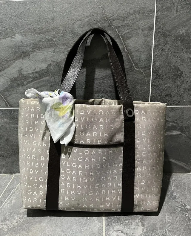 Bvlgari Vintage Logomania Canvas Leather Tote Bag in Beige in white|neutral Canvas from Grailed