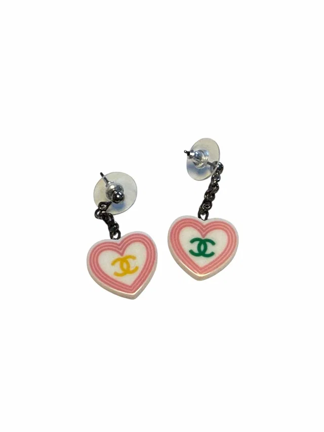 Chanel Logo Earring Accessory Heart Green Yellow in Green Resin from Luxury Promise
