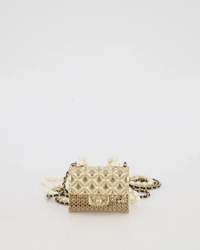 Chanel Gold Quilted Pearl Chain Necklace Featuring a Miniature Bag Pendant in Gold from Sellier, photo 7 of 7