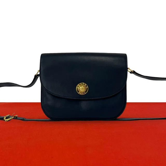 Celine Vintage Star Ball Logo Leather Mini Shoulder Bag Pochette Navy in Navy Leather from The Reluxe