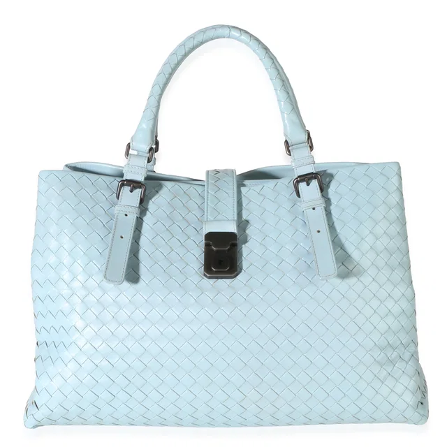 Bottega Veneta Light Blue Intrecciato Nappa Medium Roma Tote in Blue Nappa leather from myGemma