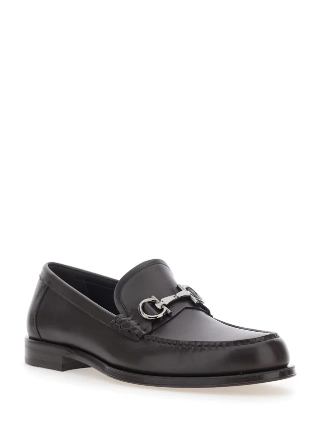 Ferragamo Brown Loafers with Metallic Gancini Detail on the Front in Leather Man in Brown 100% Calf, photo 3 of 8 from Gaudenzi Boutique