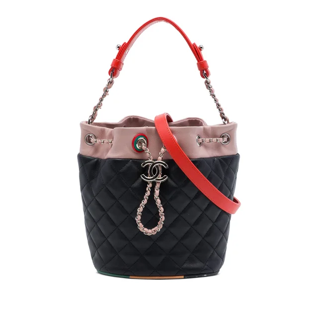 Black Chanel CC Multicolor Quilted Lambskin Cuba Drawstring Bucket Bag Satchel in Black Lambskin from Designer Revival