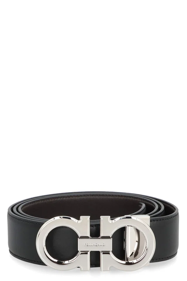Ferragamo Gancini Belt — Black Calf Leather in Black Calfskin from HEWI