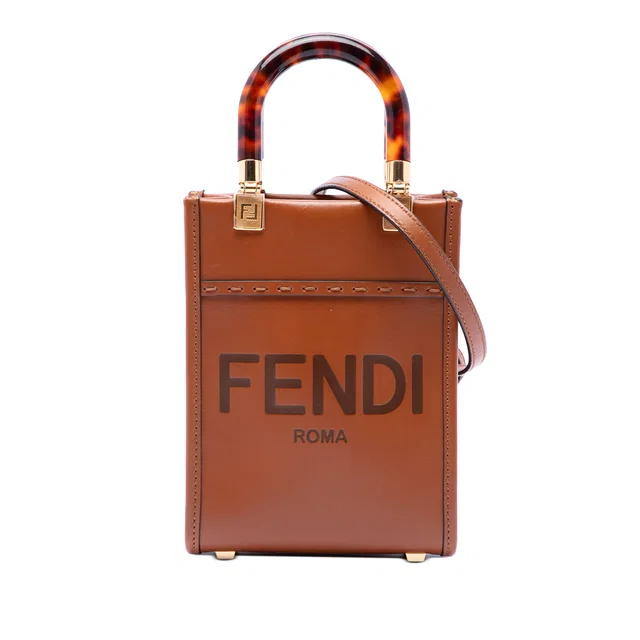 Brown Fendi Mini Leather Sunshine Shopper Tote Satchel in Brown Leather from Designer Revival