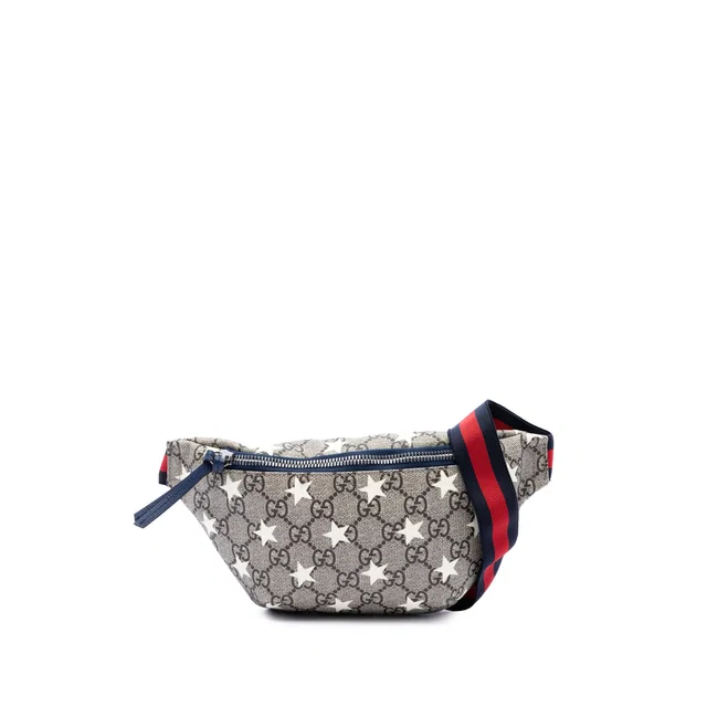 Blue Gucci Kids GG Supreme Web Stars Belt Bag in Blue Coated canvas from Designer Revival