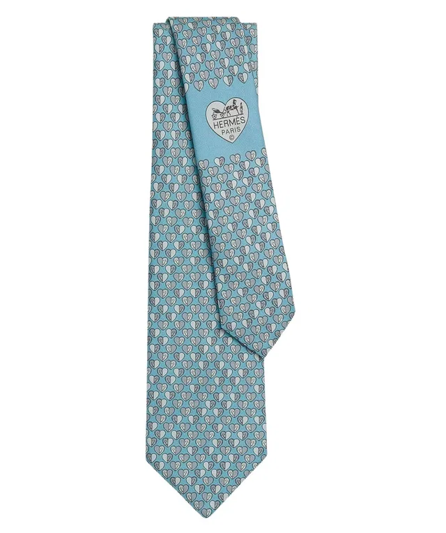 Hermès Light Blue Cheval En Coeur Silk Tie in Blue Silk from HEWI