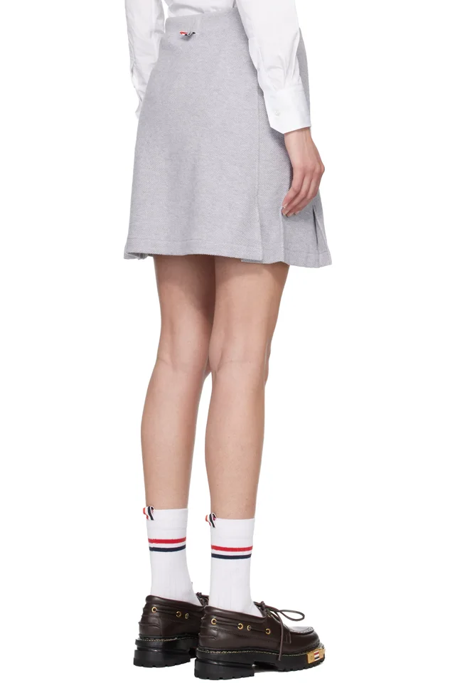 Thom Browne Gray Box Pleat Miniskirt, photo 3 of 4 from SSENSE