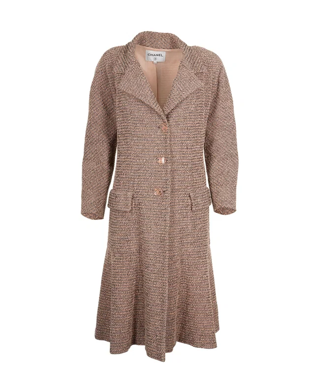 Chanel Dusty Pink Tweed Coat with CC Buttons Size FR 40 (UK 12) in Pink Tweed from Luxury Promise