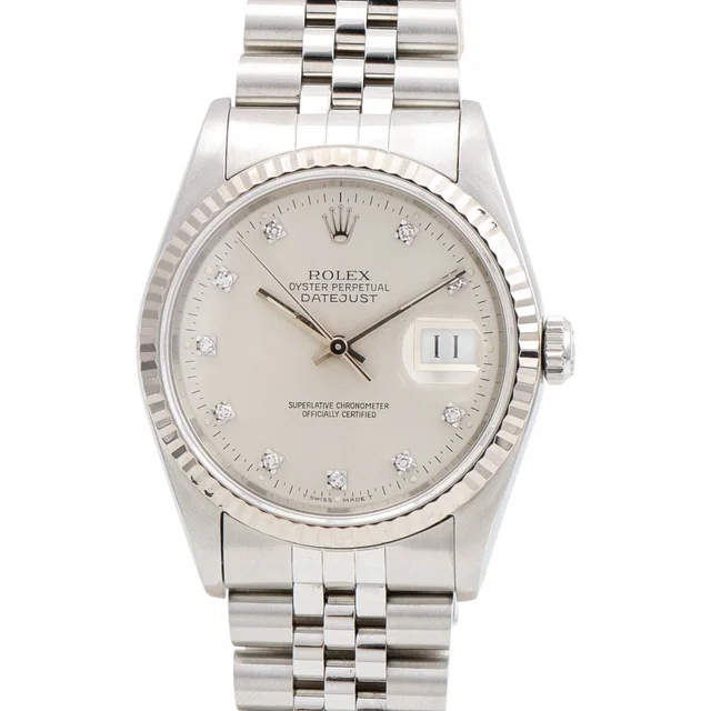 Rolex 1991 10-Diamond Datejust 36mm 16234G Automatic Silver in Silver from VINTAGE QOO TOKYO