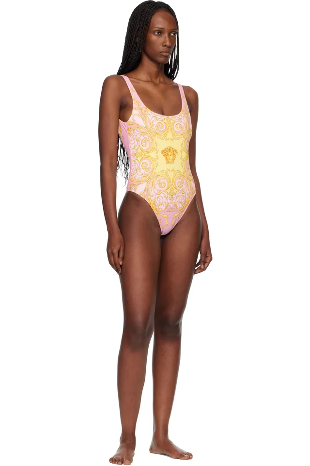 Versace Yellow & Pink Printed One-Piece Swimsuit, photo 4 of 4 from SSENSE