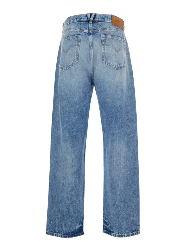 Versace Light Blue Jeans with Logo Patch on the Back and Faded Effect in Denim for Men in 100% Cotton, photo 3 of 6 from Gaudenzi Boutique