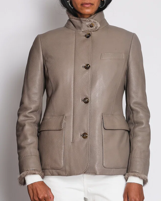 Loro Piana Beige Leather Coat with Mink Lining Size IT 42 (UK 10) in Beige Leather from Sellier