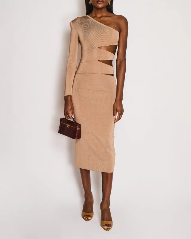 Balmain Beige One-Shoulder Body Con Maxi Dress with Cut-Out Detail Size FR 38 (UK 10) in Beige from Sellier