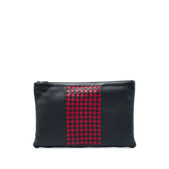 Black Bottega Veneta Intrecciato Trimmed Bicolor Nappa Clutch in Black Nappa leather from Designer Revival