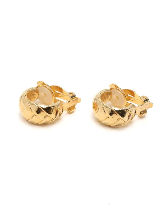 Saint Laurent Hoop Clip-on Earrings in Woven leather from A Retro Tale, photo 2 of 3