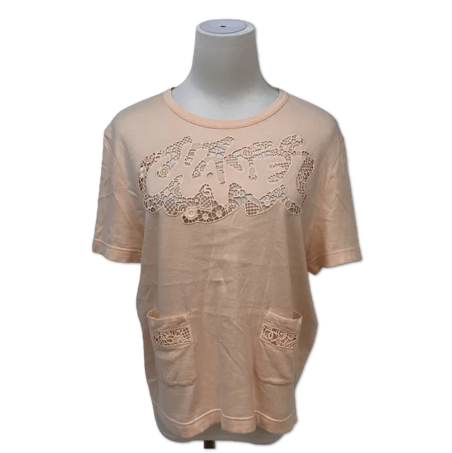 Chanel Peach Lace-Logo Cutout Pocket T-Shirt size 38/40 from Luxury Promise