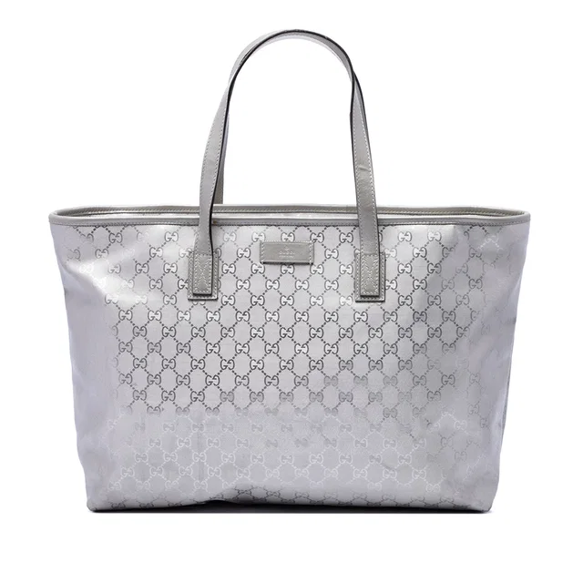 Silver Gucci Large GG Imprime Tote in Silver Coated canvas from Designer Revival