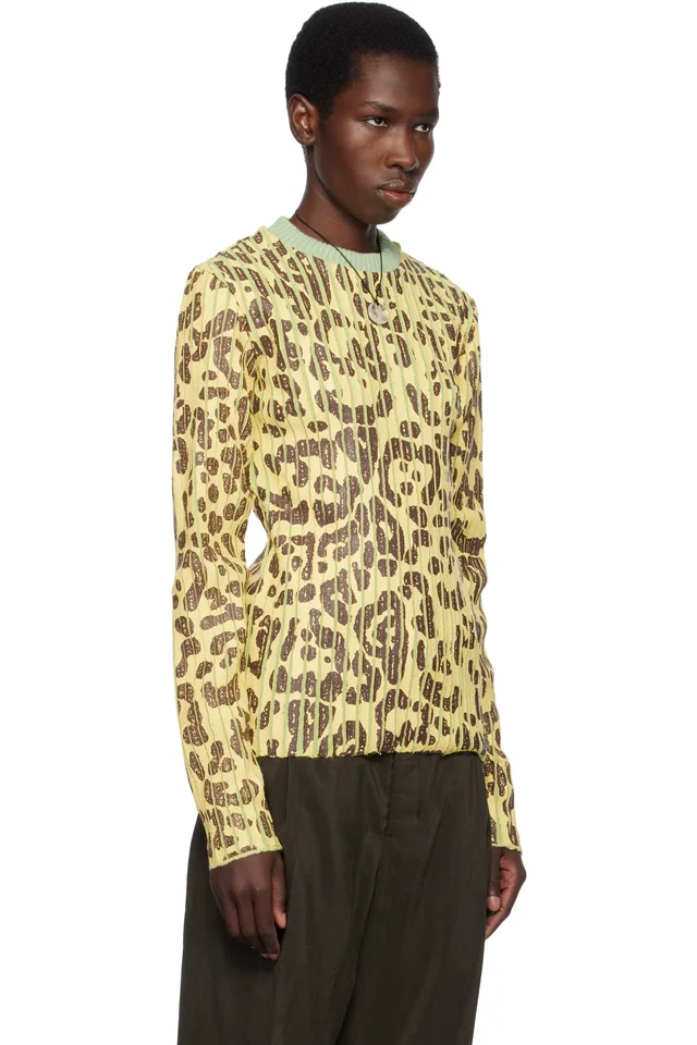 Stanley Raffington Yellow & Green Leopard Print Plated Knit Crewneck Sweater, photo 2 of 4 from SSENSE