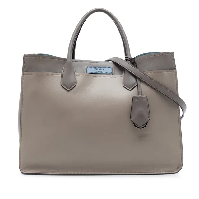 Gray Prada City Calf Etiquette Satchel in Grey Leather from Designer Revival