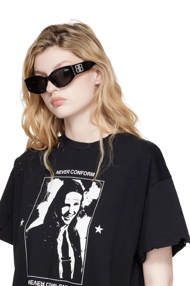 Balenciaga Black Bossy Cat Eye Strass Sunglasses, photo 4 of 4 from SSENSE