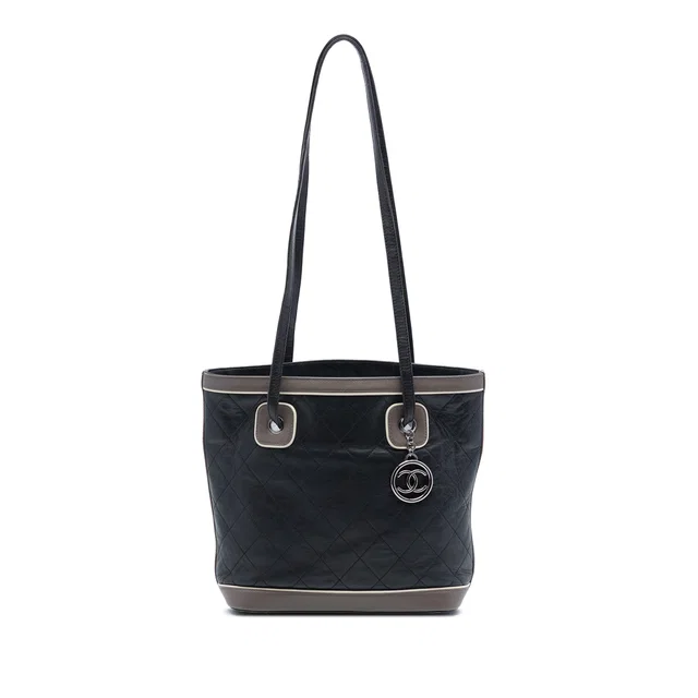 Black Chanel CC Quilted Lambskin Country Club Tote in Black Lambskin from Designer Revival