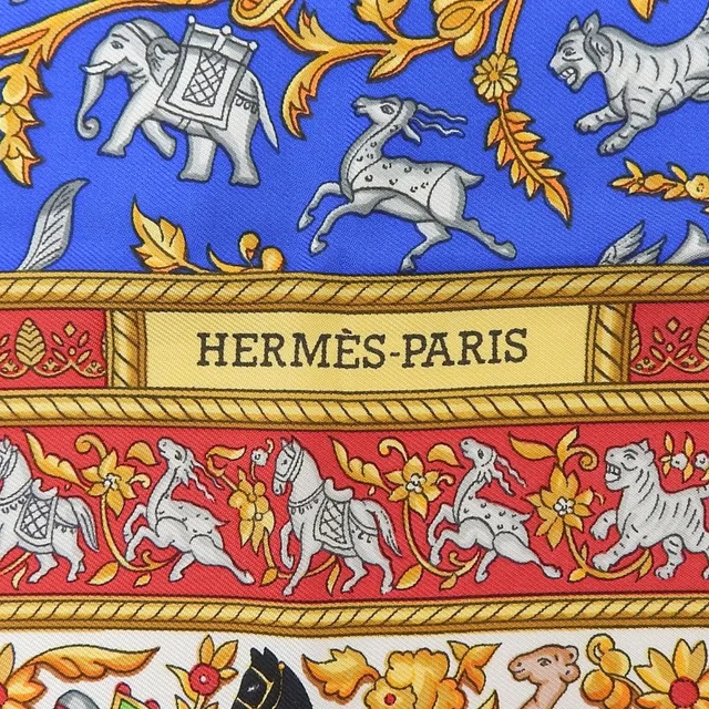 Hermès Carre 90 CHASSE EN INDE Scarf Blue/Multi in Blue Silk from VINTAGE QOO TOKYO, photo 5 of 10