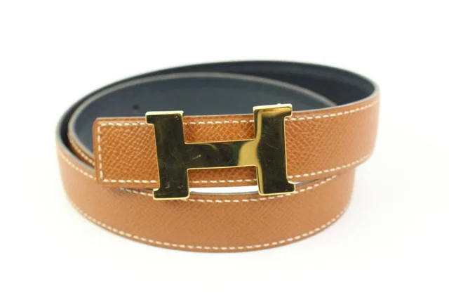 Hermès 24mm Brown x Navy Reveresible H Logo Belt Kit in Brown from Bagriculture