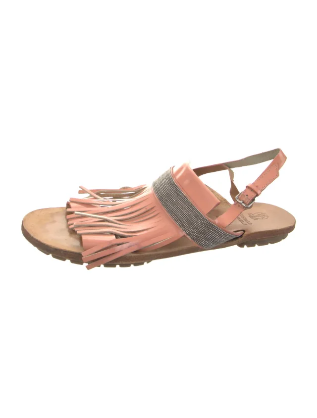 Brunello Cucinelli Monili Leather Sandals in brown|red Leather from The RealReal