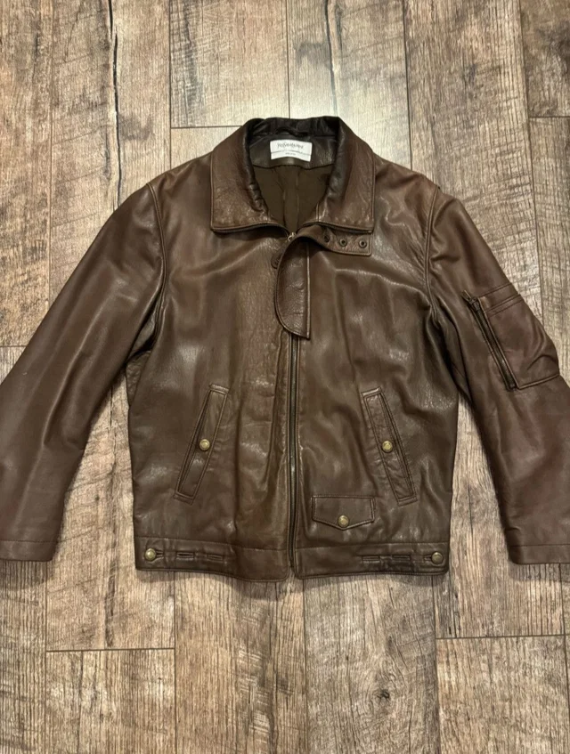Saint Laurent Leather Brown Jacket Hedi, Men's (Size Large) in brown|red Leather from Grailed