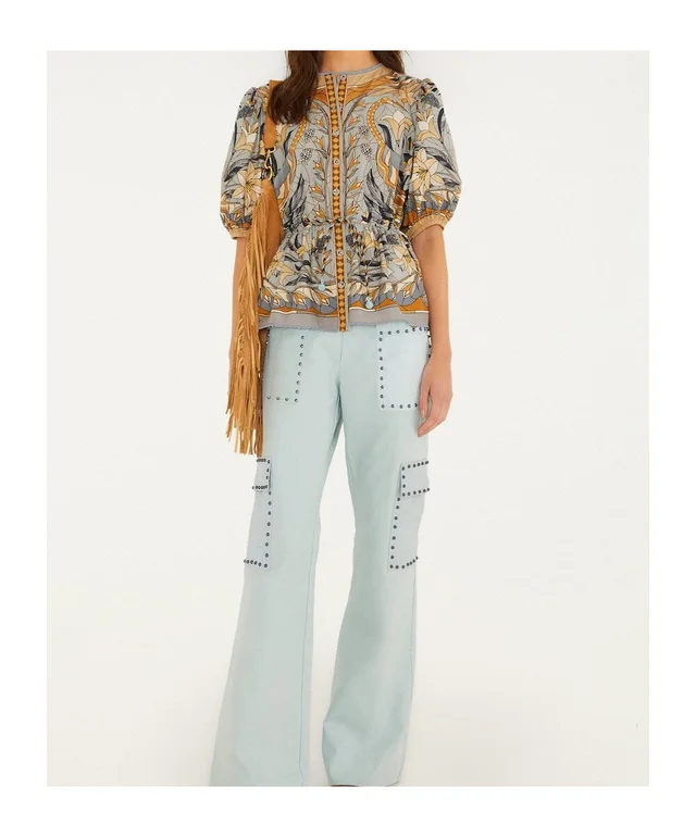 Farm Rio Stained Glass Beauty Drawstring Buttoned Blouse, photo 4 of 4 from SENSER