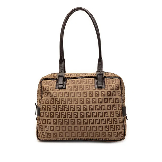 Beige Fendi Zucchino Canvas Shoulder Bag in Beige Canvas from Designer Revival