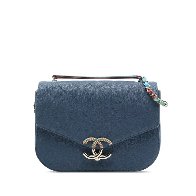 Blue Chanel Small Caviar Paris Cuba Thread Around Flap Satchel in Blue Caviar leather from Designer Revival