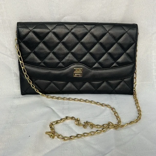 Givenchy Quilted Leather Flat Clutch Flap Bag On Chain Small Night Out in black Leather from Poshmark, photo 1 of 1