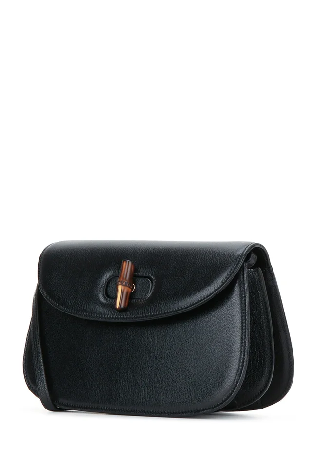 Gucci Bamboo Shoulder Bag — Black Pebbled Leather in Black Leather from HEWI, photo 2 of 2