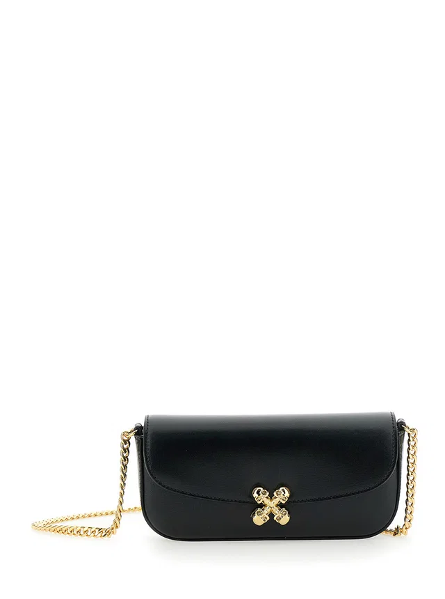 Alexander McQueen Ornamental Clasp Crossbody Bag — Black Calf in Black Calfskin from HEWI