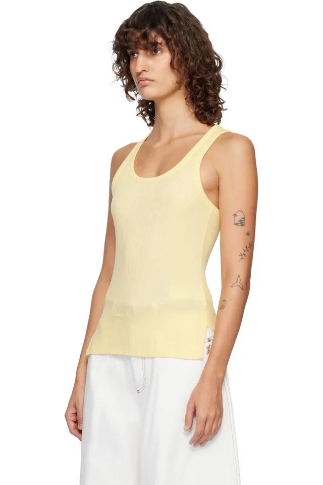JACQUEMUS Yellow 'The Rond Carré' Tank Top, photo 4 of 5 from SSENSE
